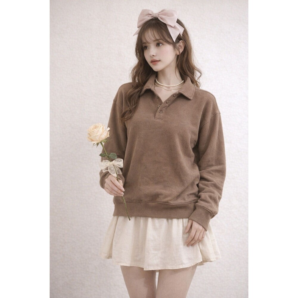 TNA Aritzia Cozy Fleece Boyfriend Fit Polo Sweatshirt Brown Comfort Top Sz 2XS